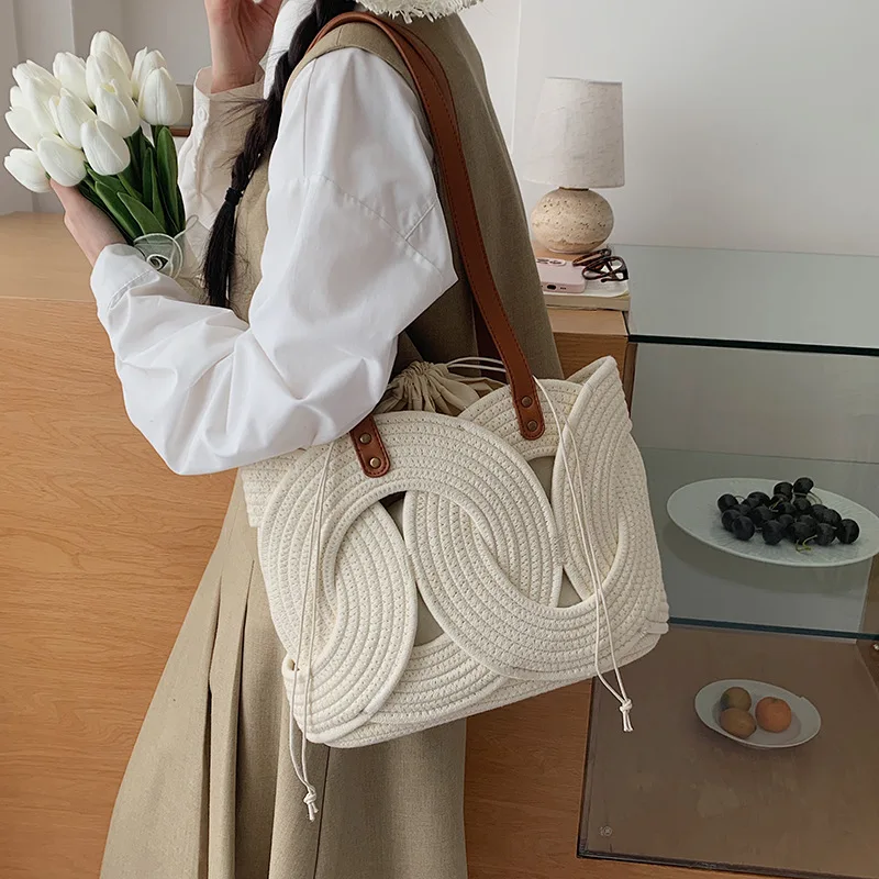 Unique Creative Woven Bag, New Stylish Versatile Underarm Bag, French High-Fashion Lazy Style Drawstring Shoulder Bag