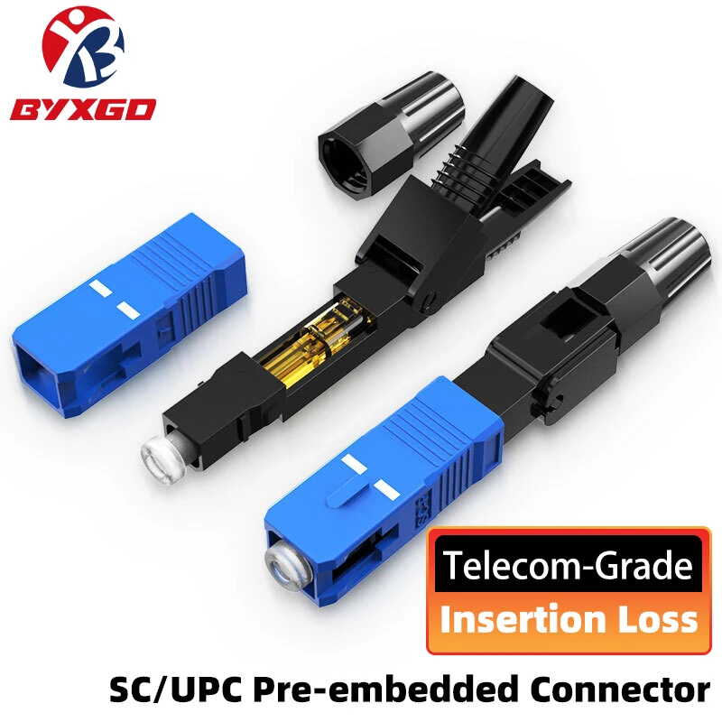 BYXGD SC UPC Pre-embedded Fiber Optic Fast Connector 0.3dB Low Loss Telecom Grade for FTTH Butterfly Cable