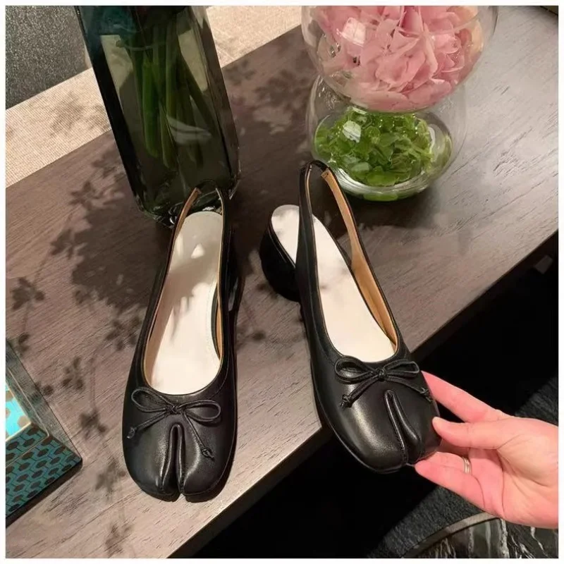 Roud Heel  Tabi Toe Shallow Women Sandals Butterfly Knot Summer Casual Footwear Cover Head Slingback Female Back Strap Solid