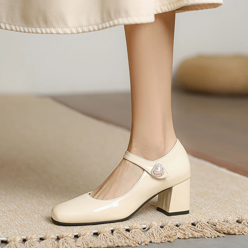 2026 Summer Square-toe High-heeled Shoes Buckle Red Black White Single Shoes Fashion Sandals Size 32-43