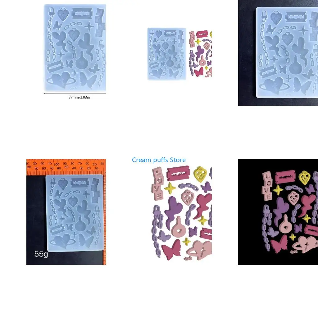 50LE DIY Filler Various Symbols Chain Love Butterfly Silicone Epoxy Mold DIY Keychain Pendant Crafting Mould for Valentine