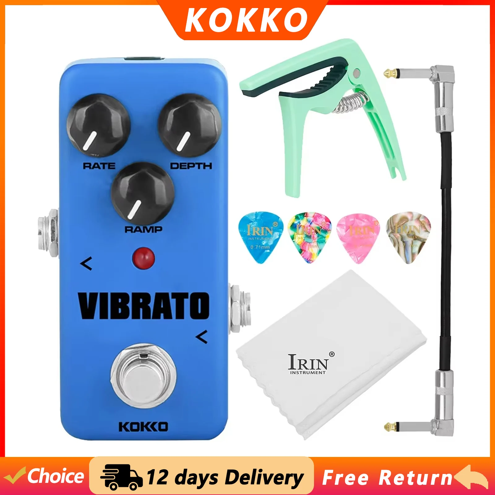 KOKKO Guitar Tremolo Effect Pedal Traditional Vibrato Effect Pedal Guitar Pedal Electric Guitar Bass Parts & Accessories