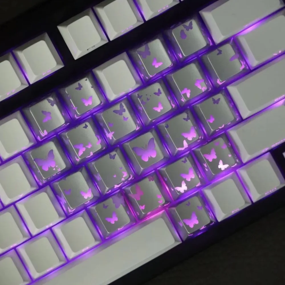 21 Keys Butterfly Keycaps Heart Translucent Backlit for MX Mechanical Keyboard RGB Gaming Custom Cute Kawaii Replacement Set