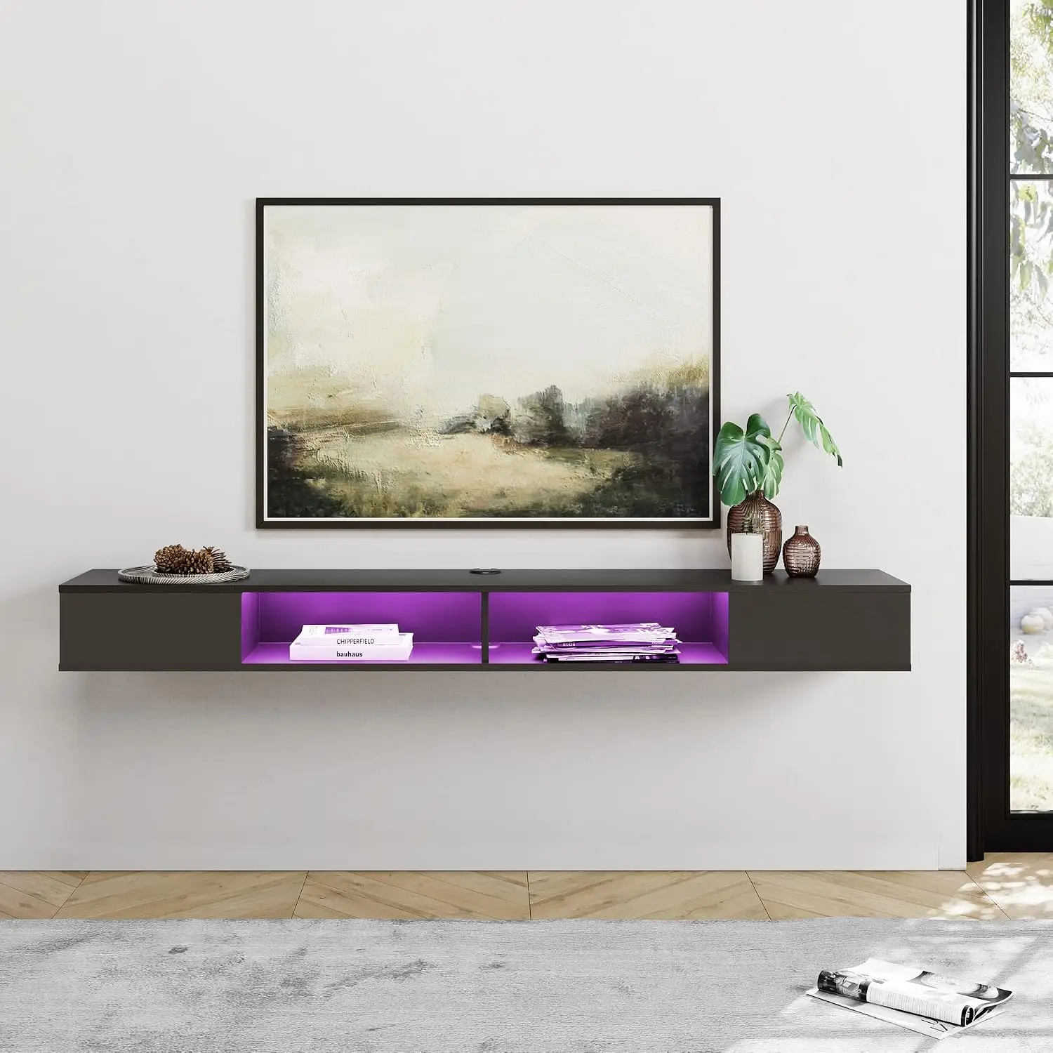 Wall Mounted TV Stand For 80 Inch TV Floating Entertainment Center Media Console Storage Cabinet Living Room Bedroom, Customized