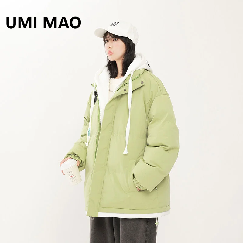 UMI MAO New Hooded Cotton Jacket  Men Faux Two-Piece Thickened Cotton Coat Couple's Versatile Puffer Jacket Femme