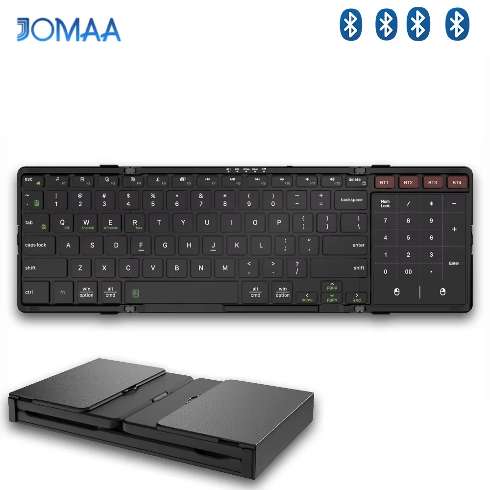 JOMAA Foldable Bluetooth Wireless Keyboard with Trackpad & Numpad Full-Size Portable Travel Keyboard for iPad Tablet Laptop