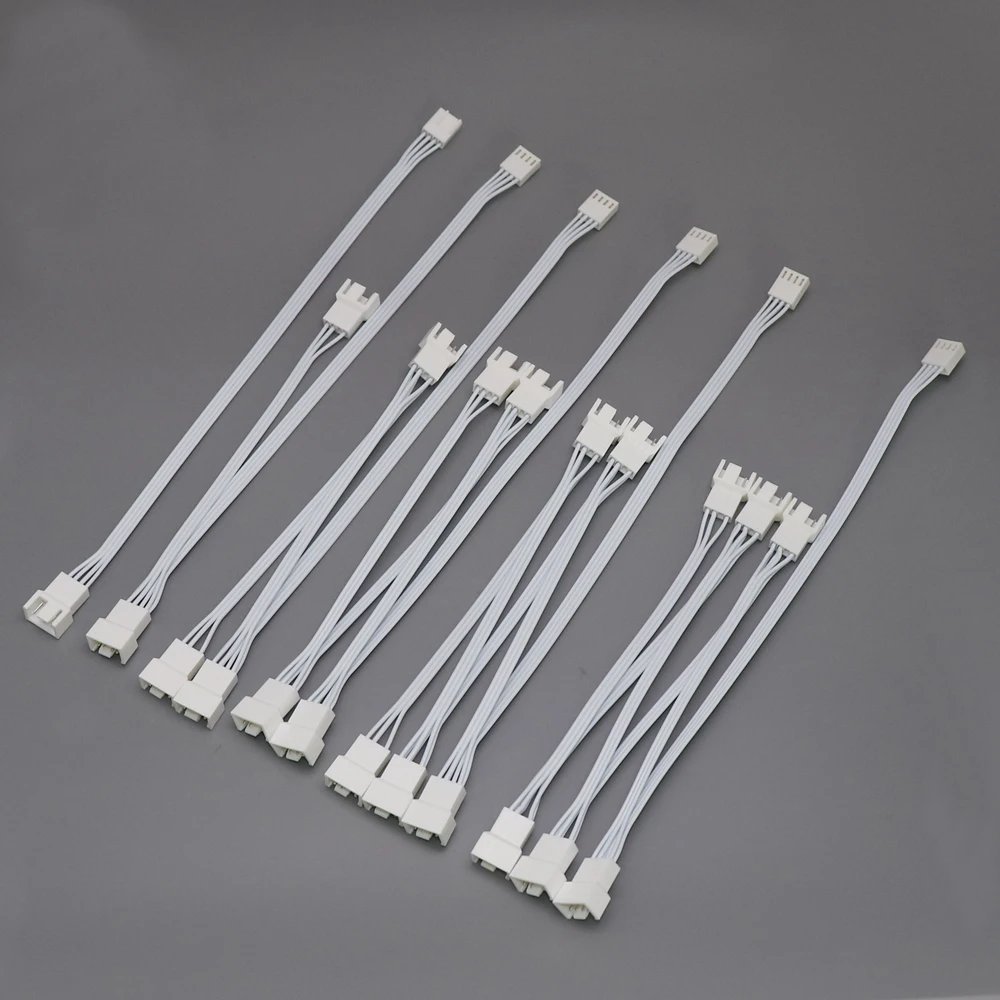 Angitu Full White 1x2x3x4x5x6x4pin Fan Extension Splitter Cable 4Pin PC CPU PWM Male to Female Cooler Fan Power Cable 25cm+15cm
