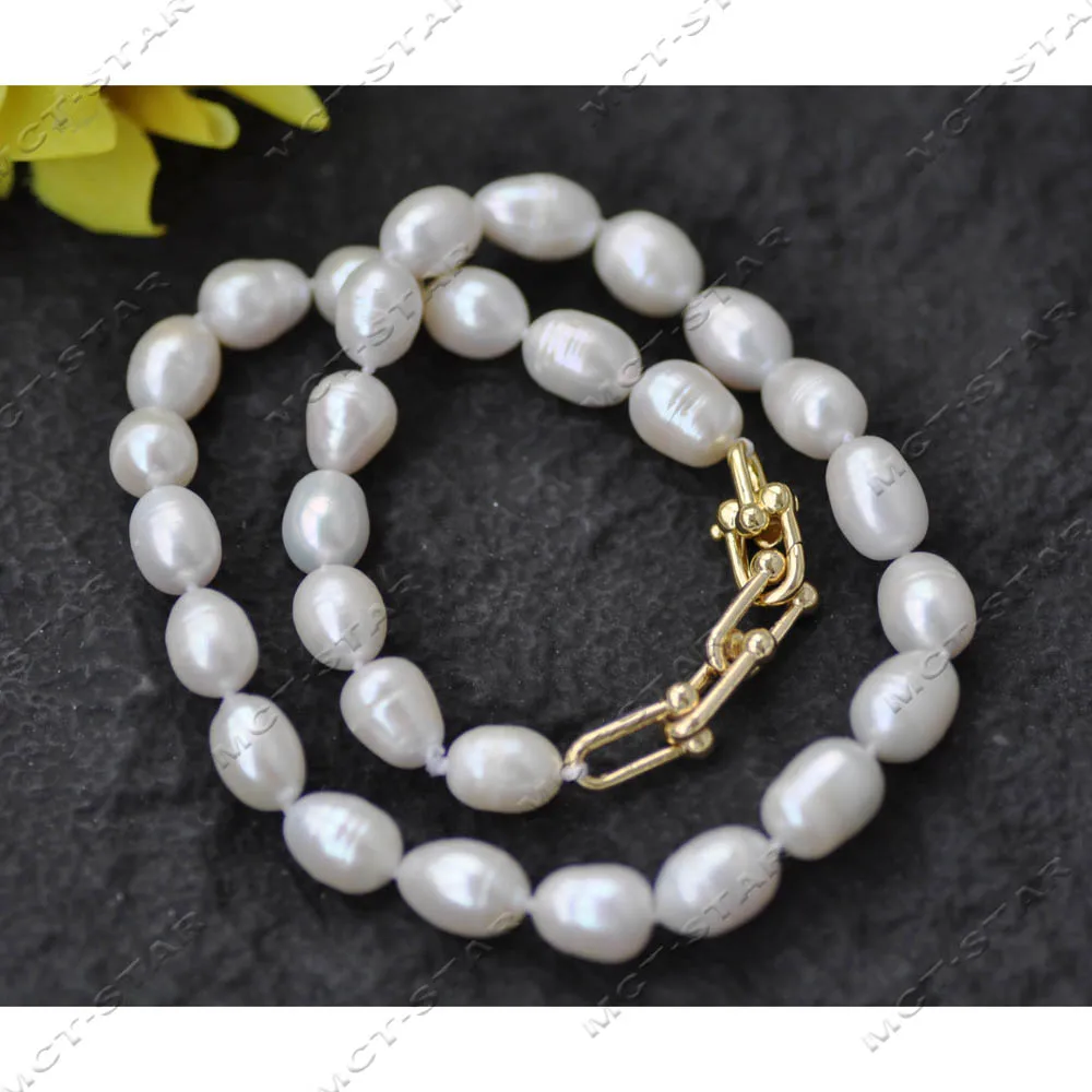 Z13929 18" 13mmWhite Rice Freshwater Pearl Necklace Custom Jewelry
