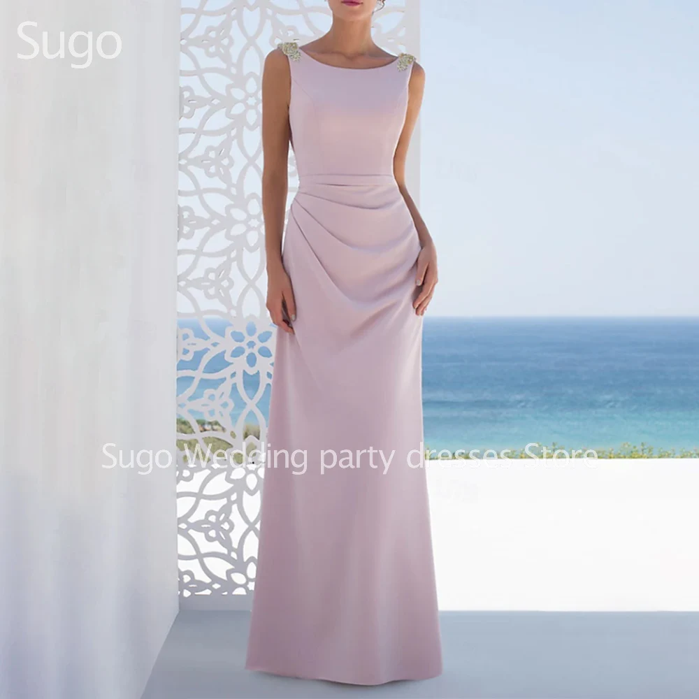 Customized Elegant Long Simple Wedding Bridesmaids Dresses Boat-Neck Women's Evening Prom Party Guest Festive Dress 2026