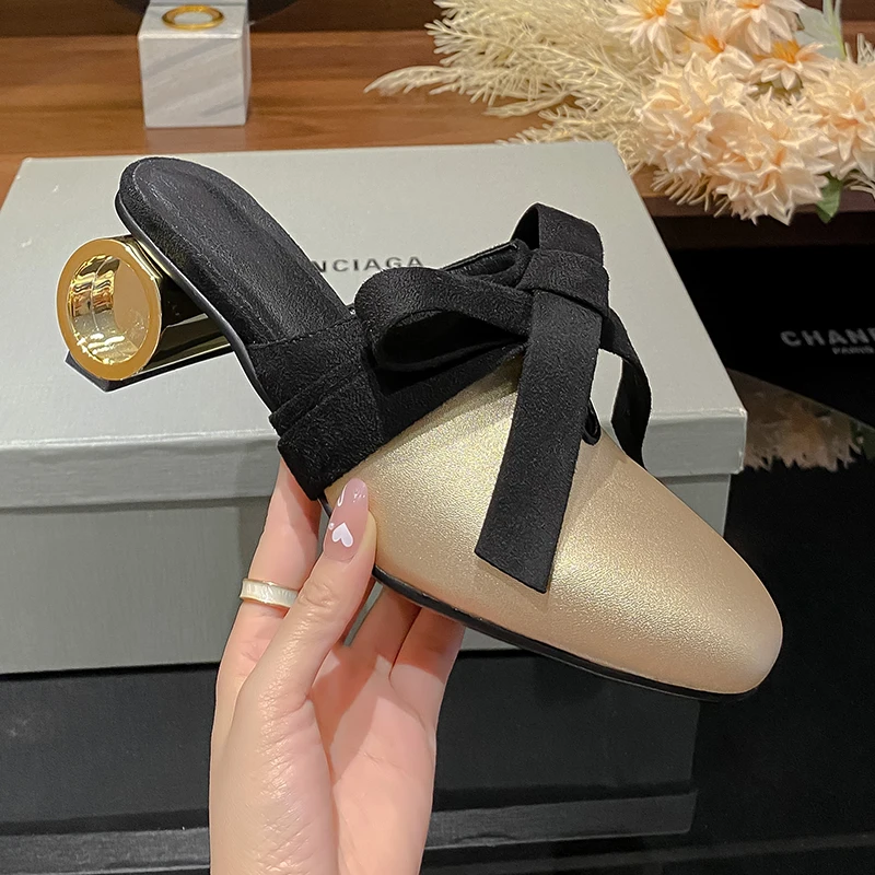 2025 Classics Cross-tied Women's Pumps Genuine Leather Round Toe Platform Med Heels Retro Dress Party Casual Lady Shoes Footwear