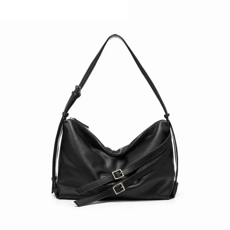 American Original New High-quality Soft Leather Double Belt Metal Buckle Decoration Simple Casual Versatile Shoulder Bags Trendy