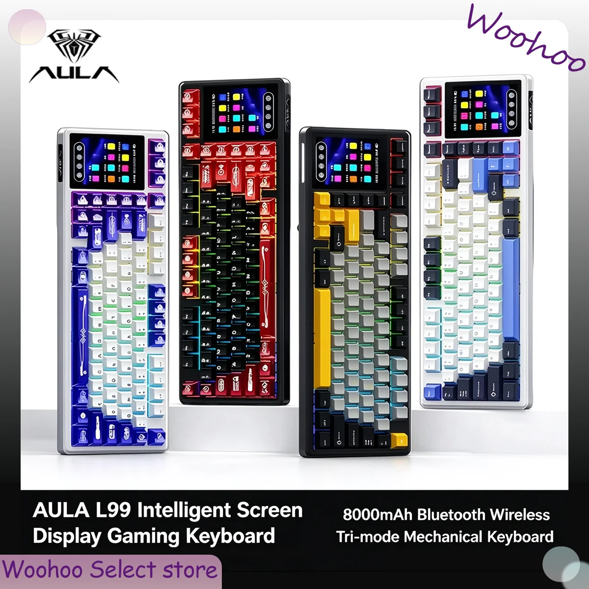 AULA L99 Intelligent Screen Display Gaming Keyboard 8000mAh Bluetooth Wireless Tri-mode Mechanical Keyboard for E-sports Gifts