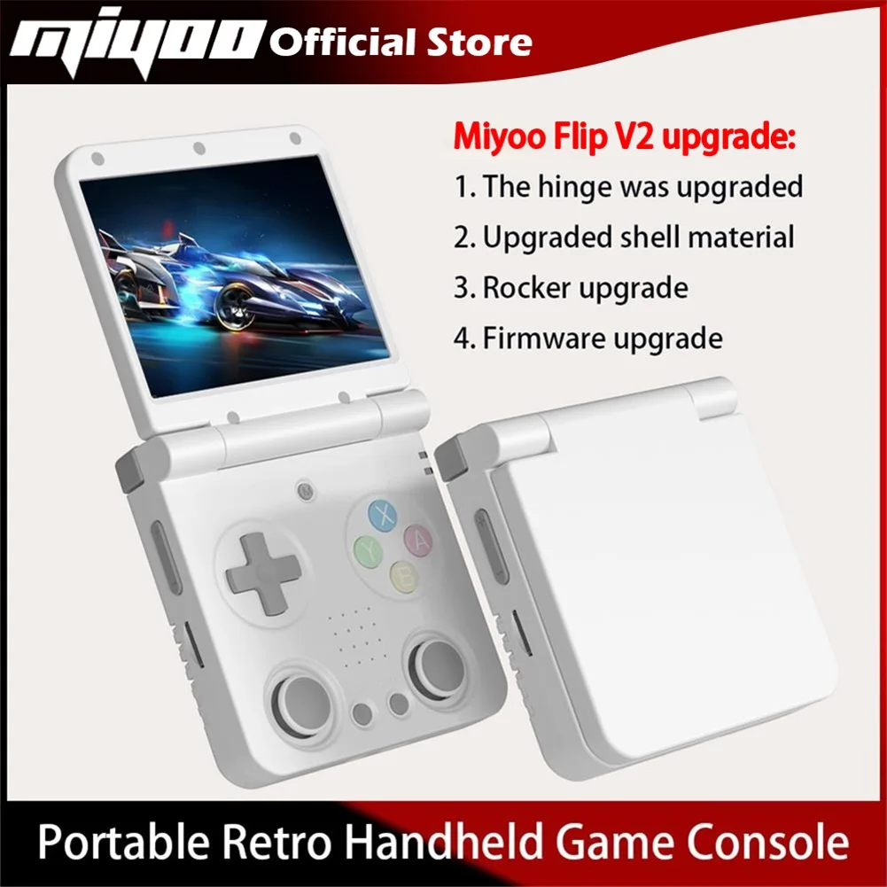 MIYOO Flip V2 Handheld Game Console 3.5''IPS Screen Retro Compact Portable Game Machine for On-the-Go Entertainment Players Gift