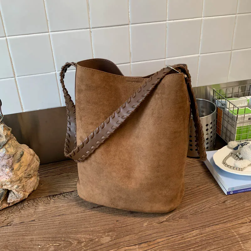 Matte Leather Bucket Bag for Women Handbag Shoulder Crossbody Bag Luxury Designer Ladies Composite Bag Female Big Totes Bolsa
