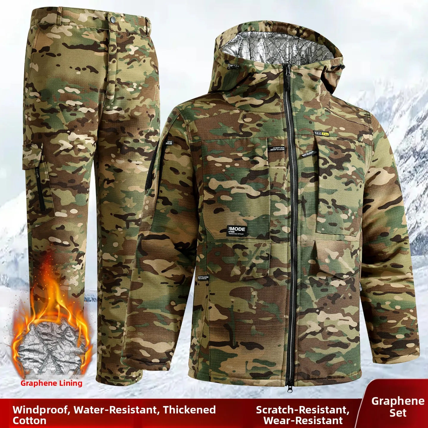 Thickened Camouflage Cotton Jacket Men's Winter Outdoor Wear Resistant Warmth Youth Zipper Closure Long Sleeve Standard Fit
