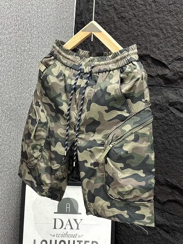 Summer New Men's Workwear Shorts Loose Large Pocket Ice Silk Quick Dry Cool Feeling Outdoor Camouflage Sports Pants Casual St...