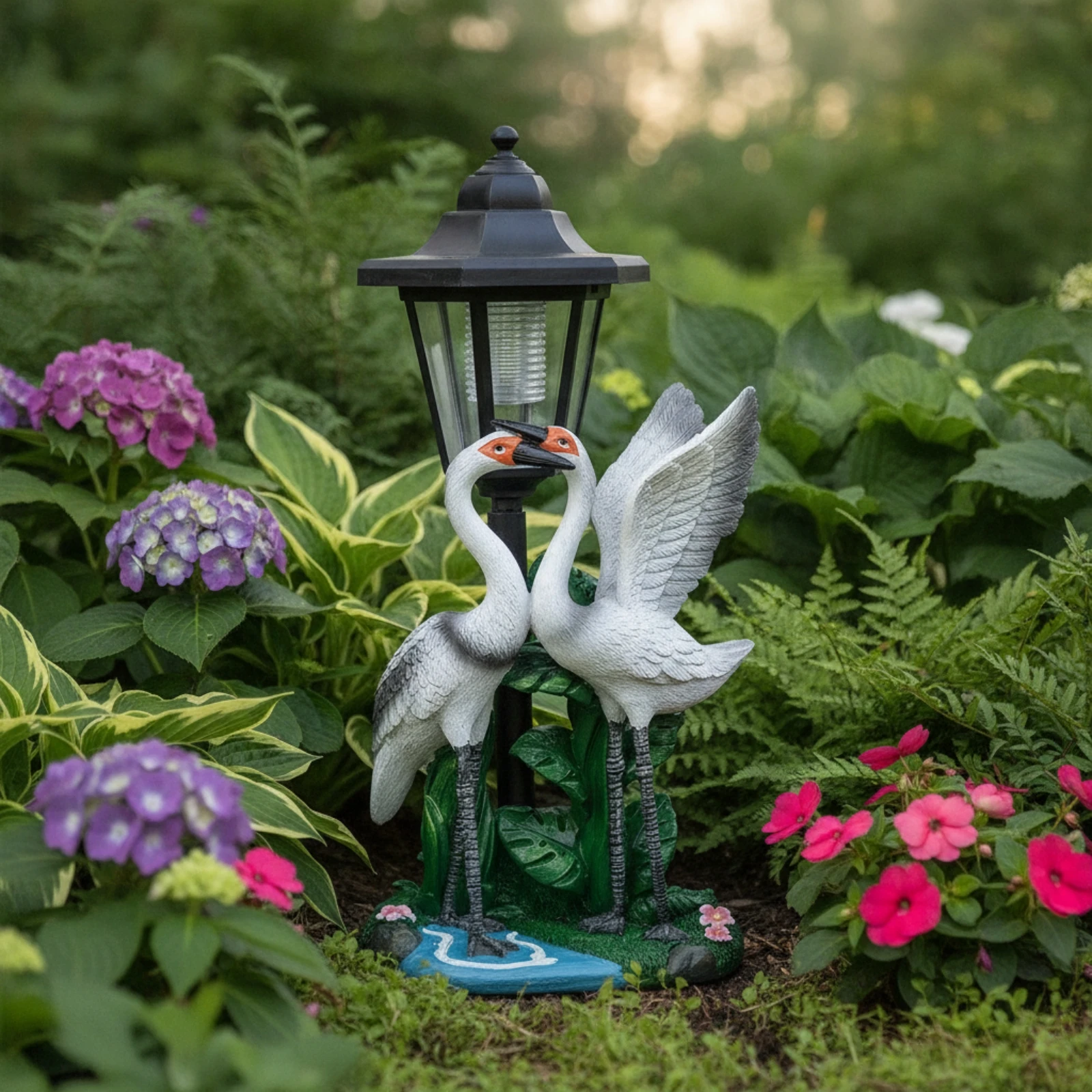 Solar Garden Lantern Ornamental Crane Statue with Solar Lantern Crane Statue Elegant for Yard, Pathway