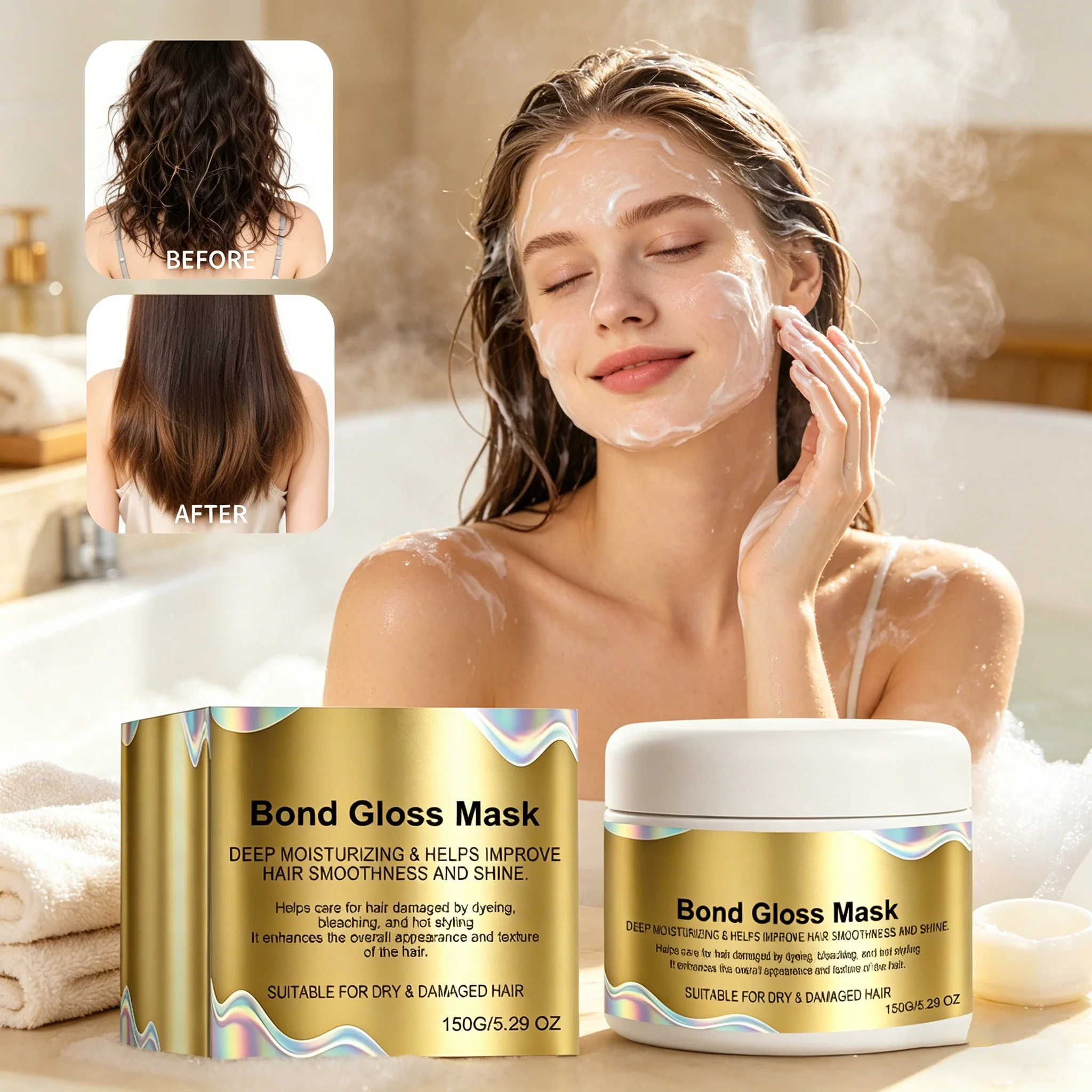 Bond Gloss Hair Mask Reduce Split Ends Repair Dry Damaged Hair Bleached Anti-Frizz Nourishing Deep Moisturizing Smooth Hair