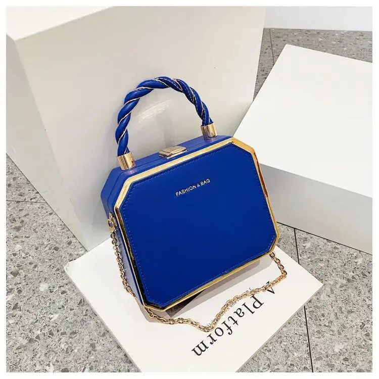 Klein Blue Box Shape Pu Leather Crossbody Bags For Women Design Summer Travel Brand Luxury Shoulder Handbags And Purse New