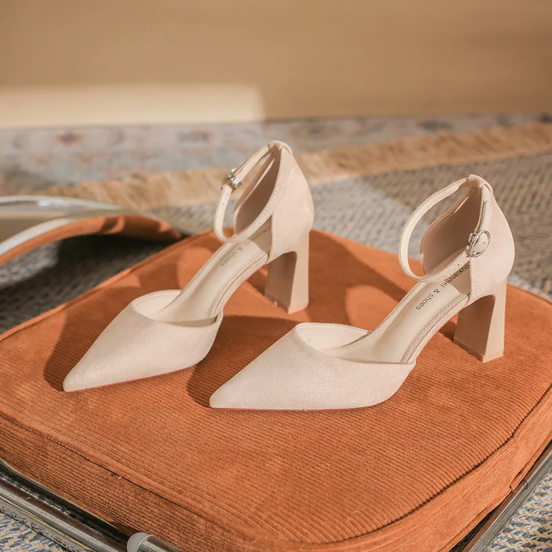 Women Pointed Toe Ankle Strap Pumps Chunky Block Heel Elegant Wedding Party Office Dress Shoes for Women