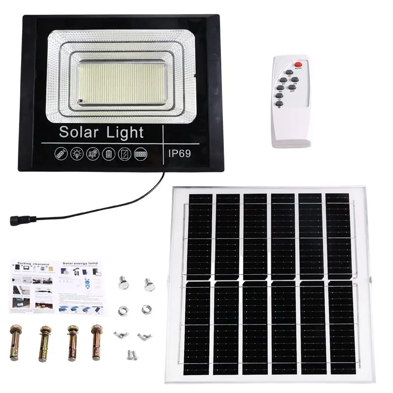 N96R Outdoor Solar Powered 300W Solar Flood Light IP67 Waterproof Dusk-To-Dawn Auto On/Off Security Light With Remote Control