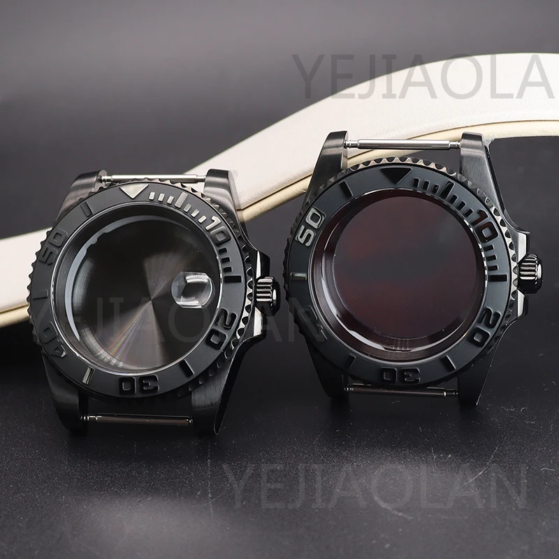 PVD Black 40mm Yacht Design Watch Case Ceramic Bezel  For Seiko NH35 NH36 NH38 NH34 4R36 Miyota8215 ETA2824 Movement 28.5mm Dial