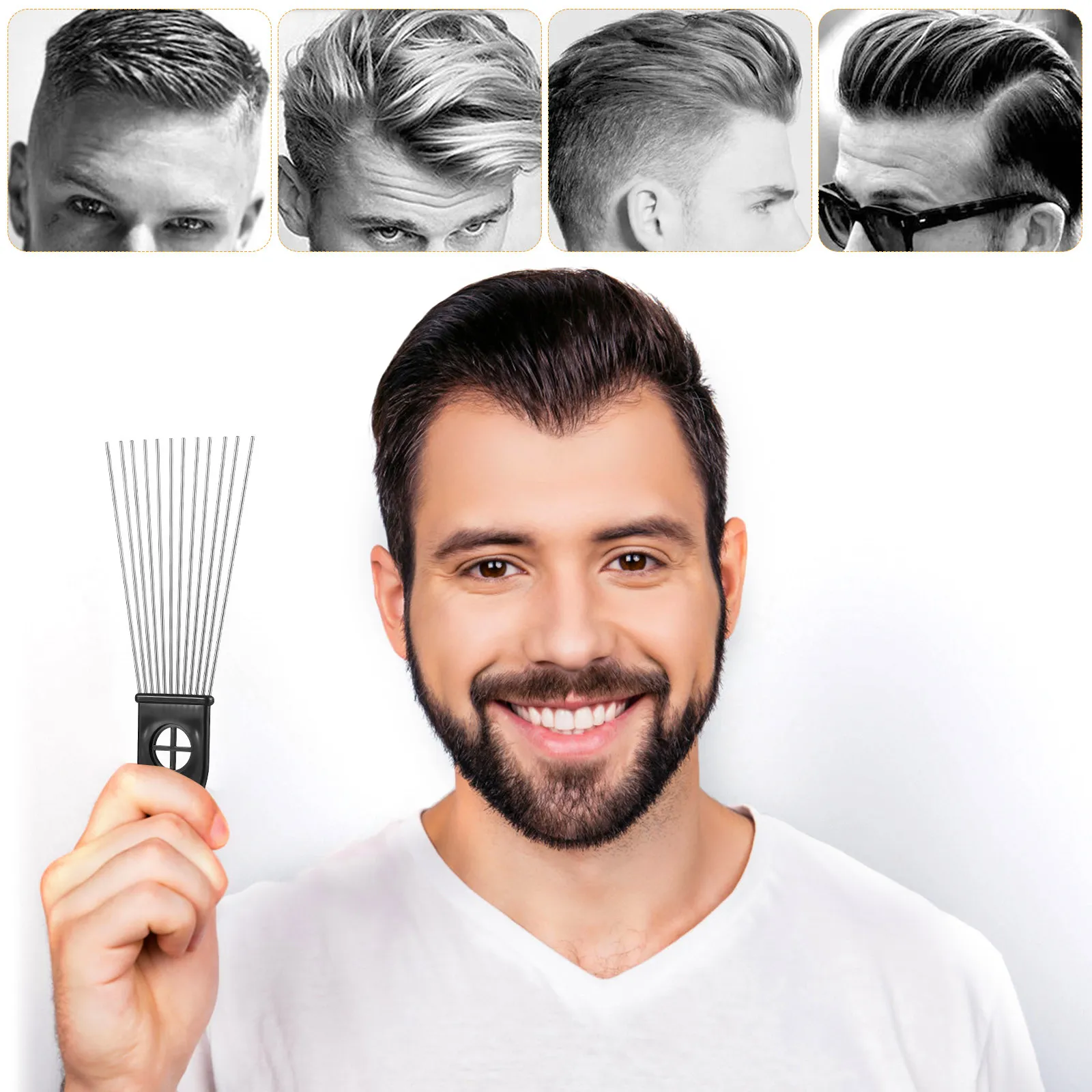 2Pcs Corrosion Resistant Metal Hair Pick Comb for Detangling Knots Lifting Roots Volume Styling Thick Hair Afro Barber Use