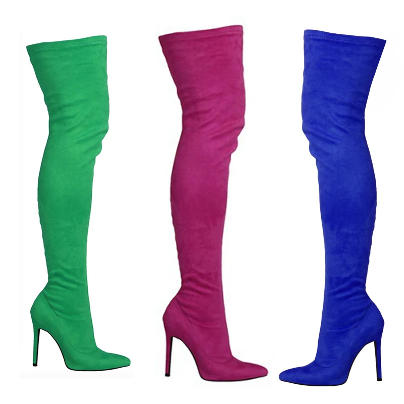 Candy colors Stretch Suede High Heel Thigh Boots Pointed Toe Socks Boots Women Over The Knee Boots Outfit Street High Boots