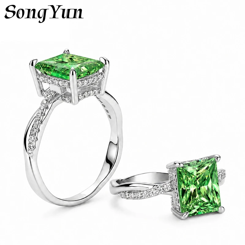 SONGYUN Moissanite Diamond Jewelry Women S925 Sterling Silver Colorful Full Moissanite Four Prong 3 Carat Twisted Closed Band
