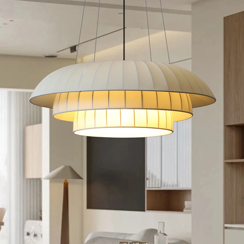 Nordic White Fabric Ceiling Pendant Light Living Room Dining Table Lamp Bedroom Cloth Hanging Lamps Home Decor Lustre Chandelier