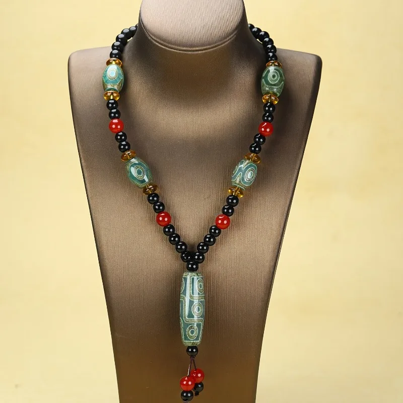 Natural agate Tibetan beads, dzi beads, nine-eye necklace, rosary beads, suitable for men and women to wear