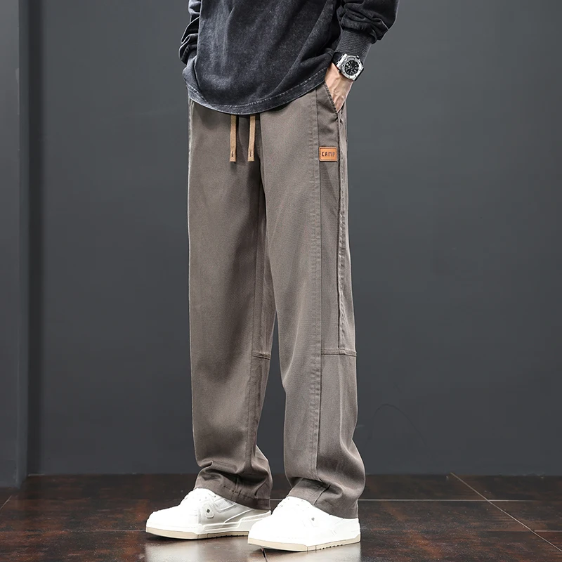 2025 New Men's Straight Pants Drawstring Casual Comfortable Wide Trousers Korean Stitching Fashion Youth Pants Male Brand S-4XL