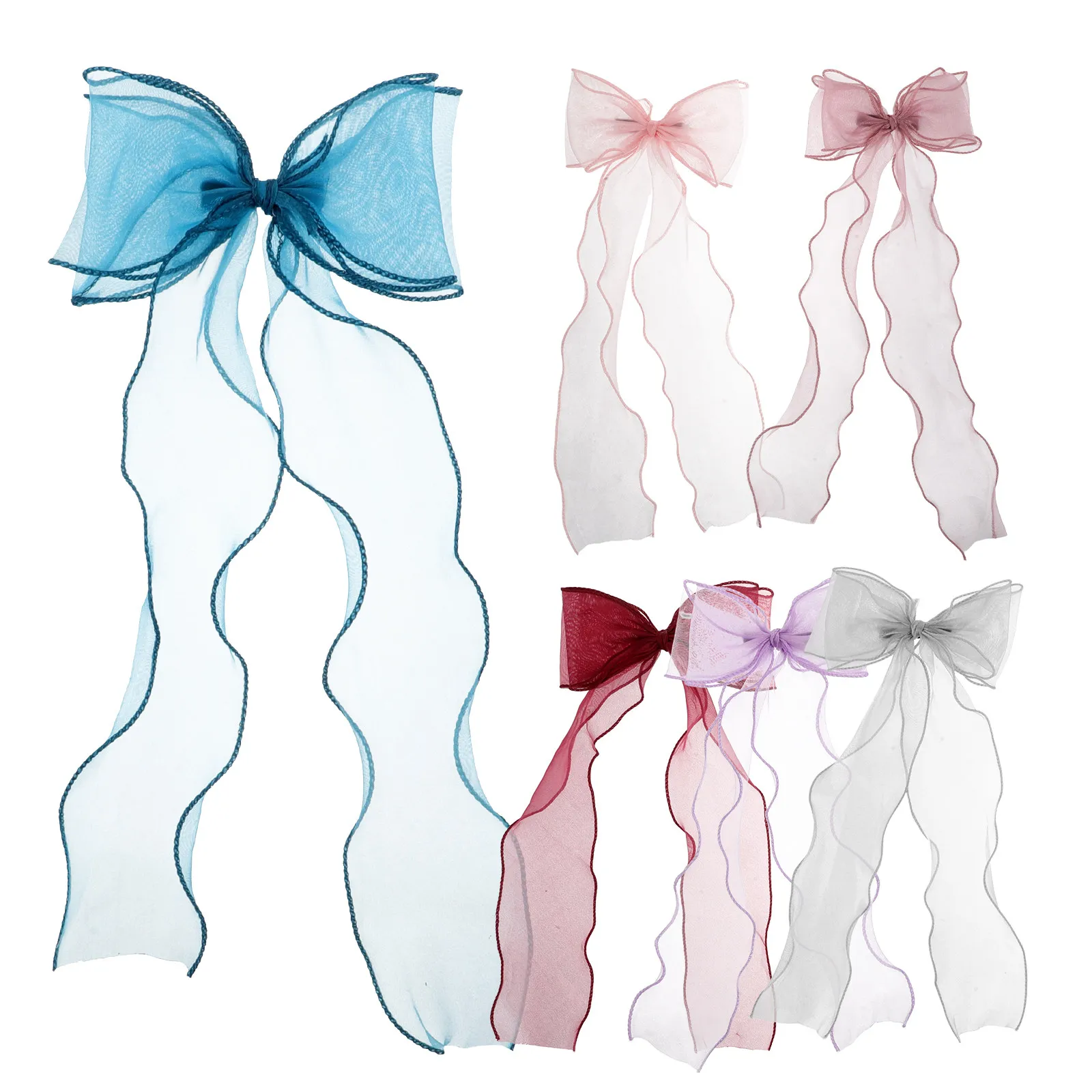 6 Piece Bowknot Hair Clips Organza Ribbon Lightweight Sheer Hair Accessories for Weddings Parties Daily Wear