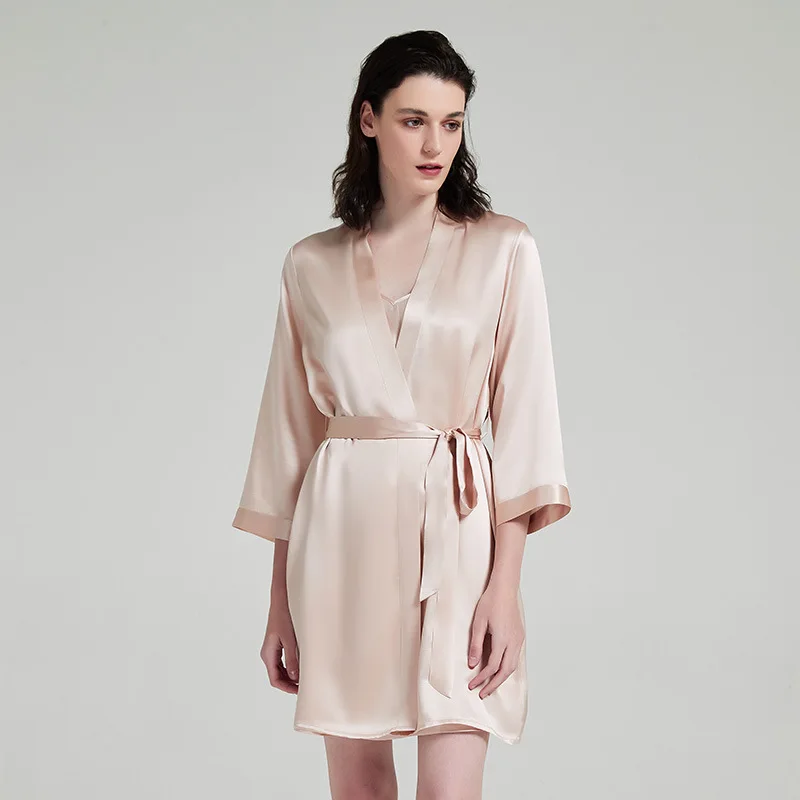 100% Mulberry Silk Robe 19 Momme Luxury Morning Gown Women Elegant Loungewear Antibacterial Breathable Home Sleepwear