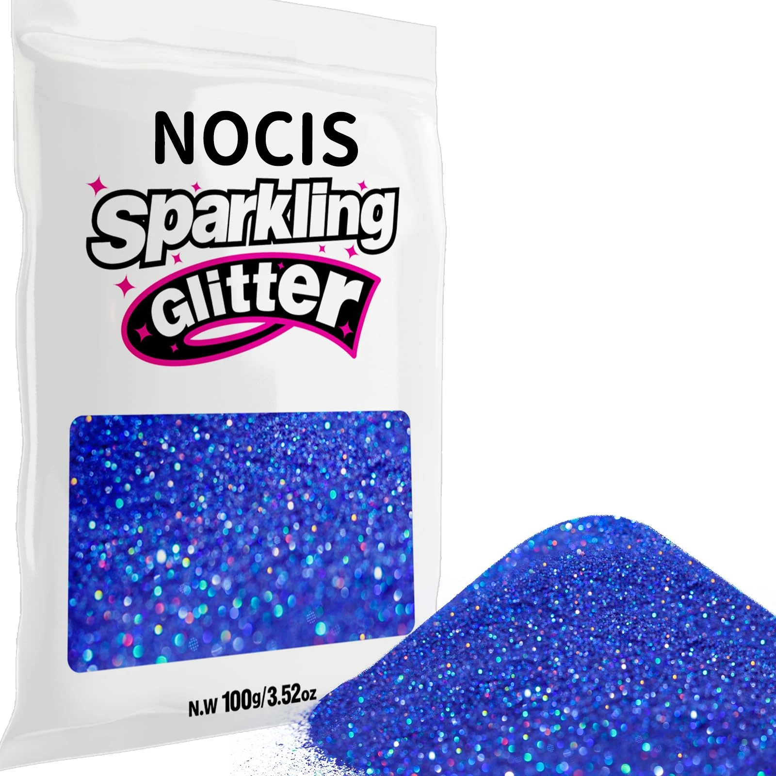 NOCIS 100g/3.5 oz Holographic Fine Glitter | Royal Blue Glitter for Crafts, Resin, Jewelry, Keychains, Flowers, Party Decoration
