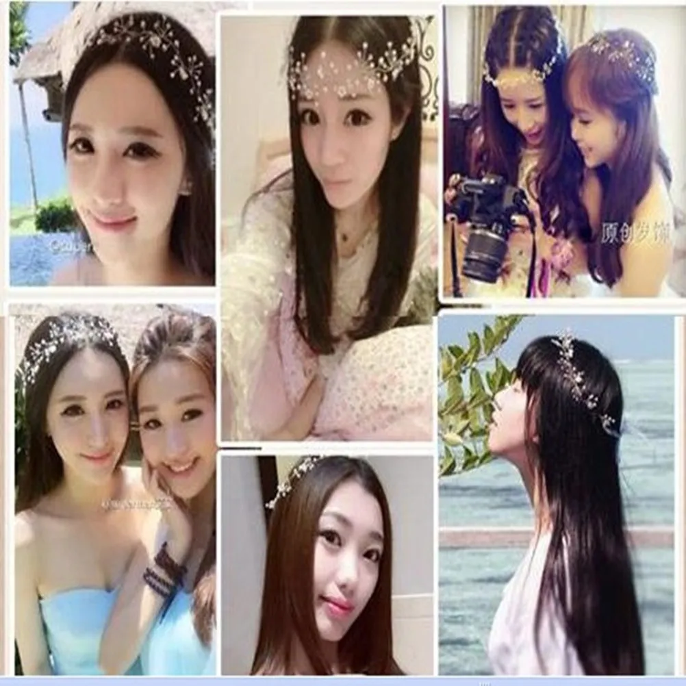 Pearl Crystal Headband for Women Silver Wire Beaded Rhinestone Hair Crown Wedding Bridal Bridesmaid Family Photo Beach