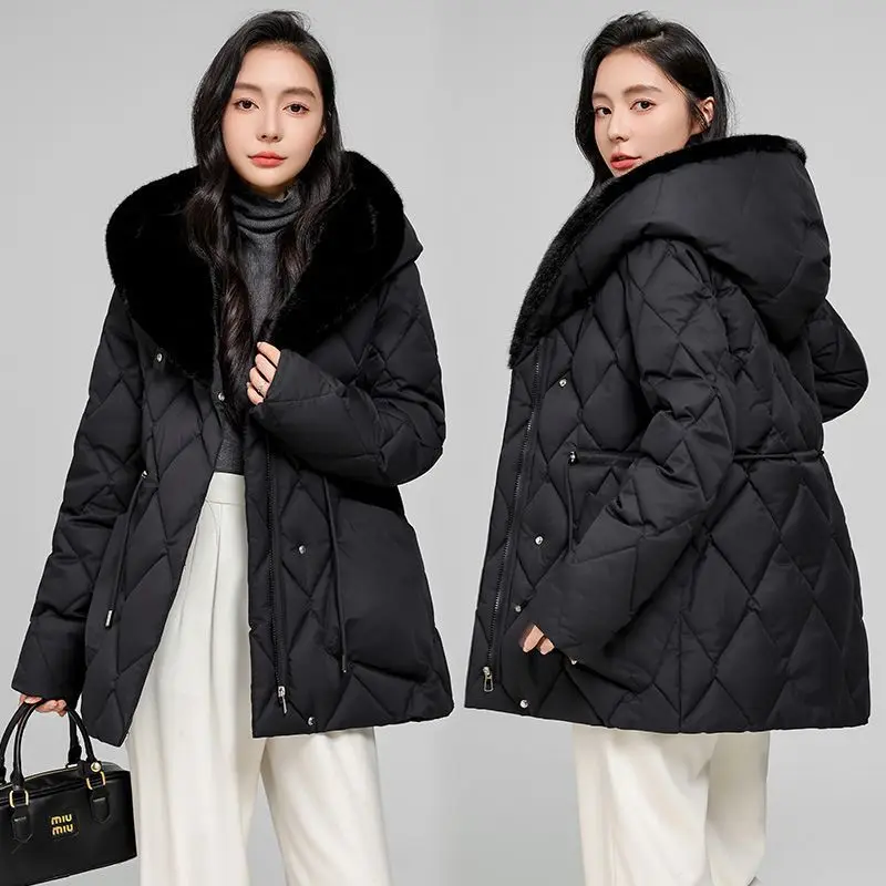Winter Casual Hooded Thicken Cotton Jackets 2026 New Women's Loose Full Sleeves Zipper Drawstring Waist Long Coats Outwear