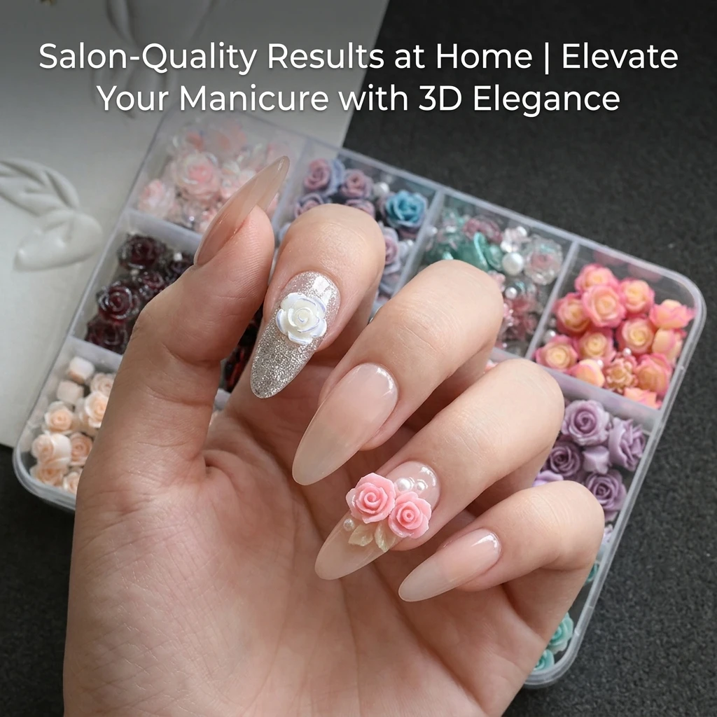 Nail Art Charms 12 Grids 3D Resin Rose Camellia Flowers Mixed Color Gradient for DIY Manicure Decorations