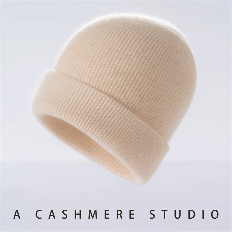 Seamless 100% cashmere first-line hat suitable men and womenluxurious warm ear protection hat cold hat knitted soft hat winter