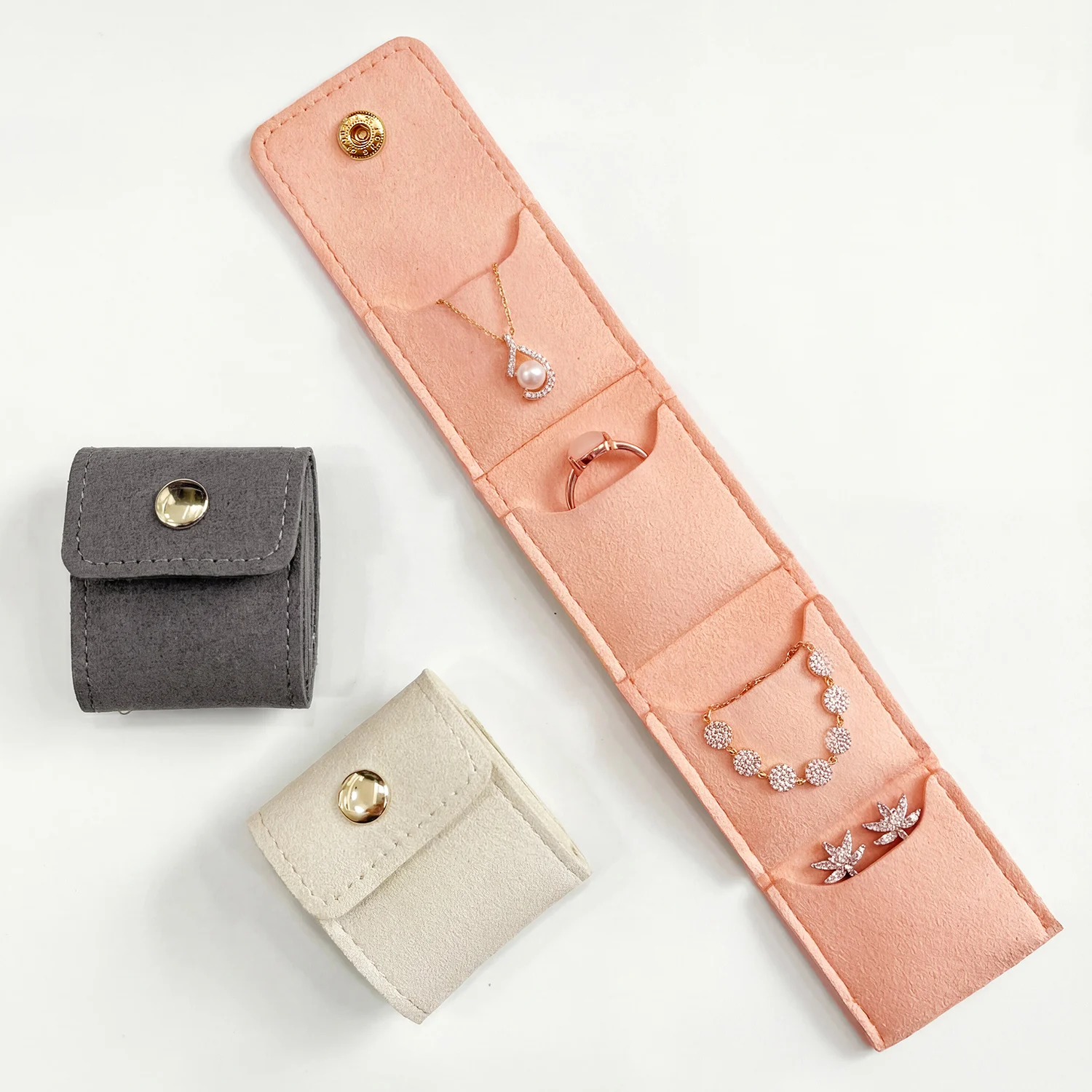 Stylish Mini Women's Earring and Necklace Storage Bag Microfiber Leather Foldable Portable Jewelry Bag, Travel Essential
