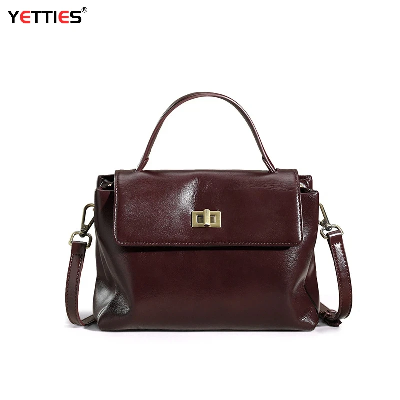 YETTIES 2025 New Lock Closure Crossbody Bag, Waxed Leather Luxury Shoulder Bag, Convertible Messenger Purse for Women