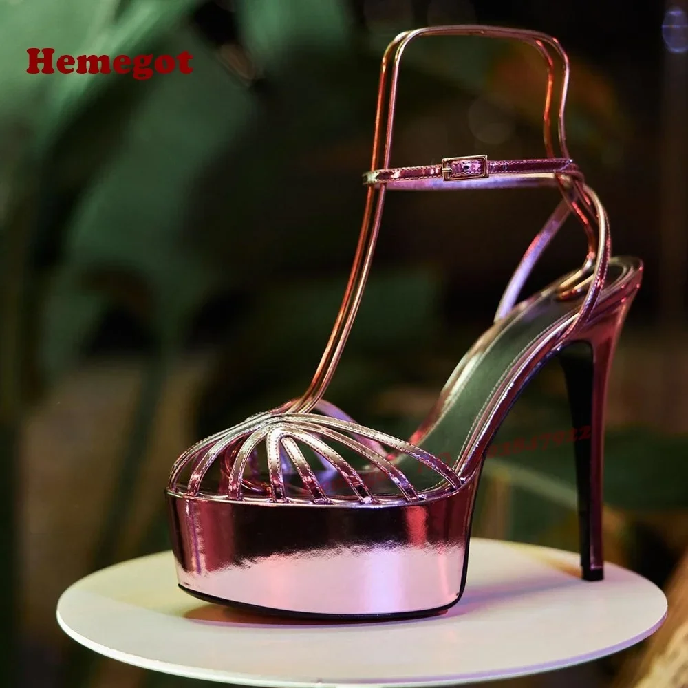 Purple Platform Hollow Out Sandals 2025 New Buckle Round Toe Slingback Stiletto Heels Women's Sandals Luxury Casual Shoes Sexy