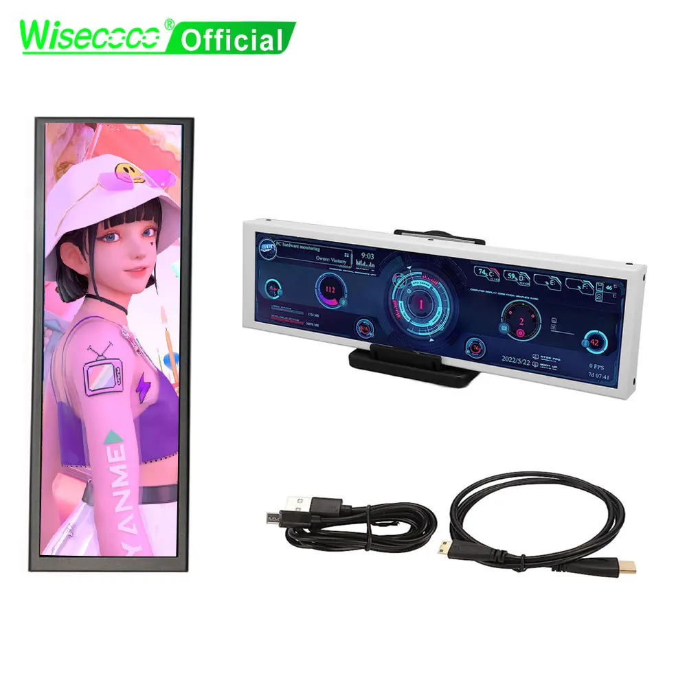 Wisecoco 8.8 Inch 1920x480 4:1 Touch Screen Mini Monitor AIDA64 PC Case Secondary Display Computer Monitoring