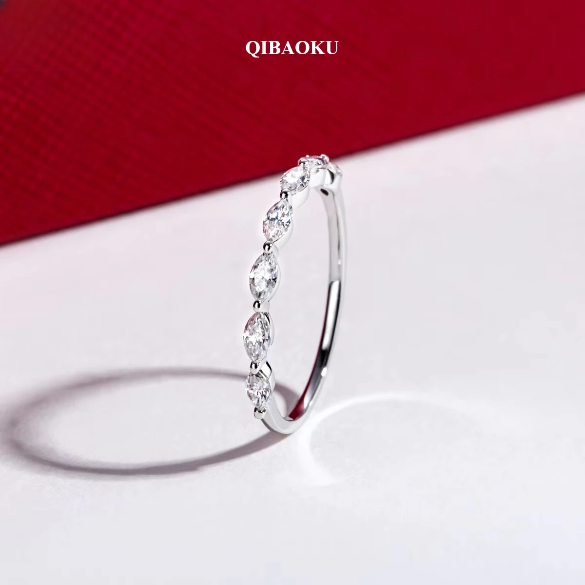 QIBAOKU 14K White Gold 0.7cttw Marquise D Color Moissanite Wedding Bands Ring With Cer Promise Rings for Women Anniversary 2026