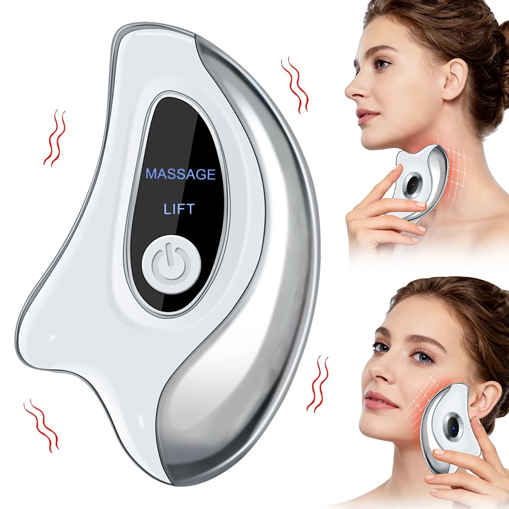 Electric Gua Sha Massager 45 Heating Red Blue Light Therapy Face Lifting Tool 600mAh Vibration Neck Scraper Beauty Device