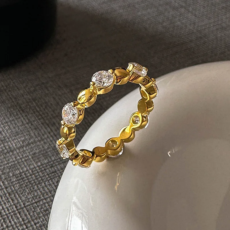 New 100% S925 silver gold-plated round bead diamond ring, fashionable and simple ring, elegant women's jewelry, wedding jewelry