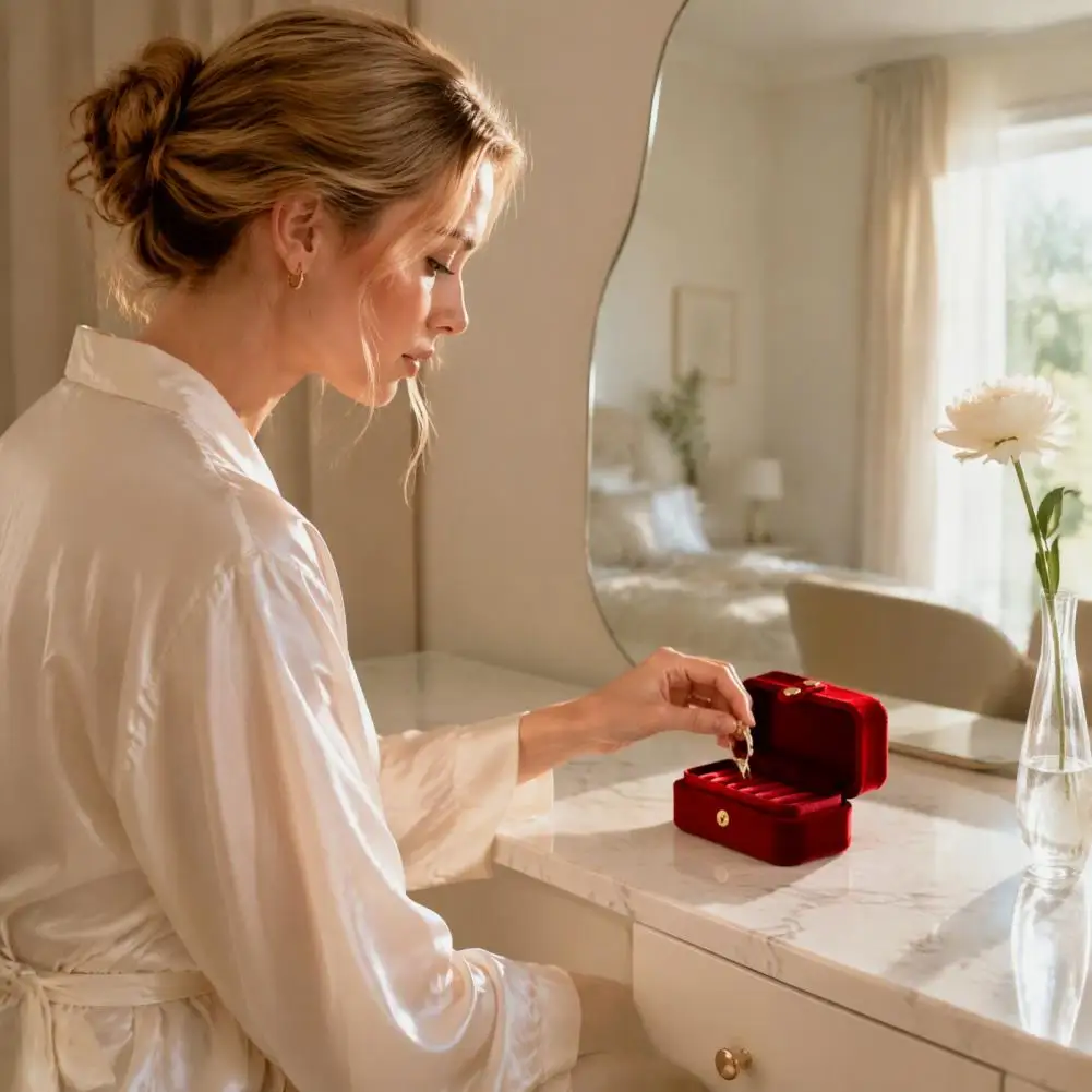 Velvet Earring Case Portable Ring Box with Multi-slot Organizer Velvet Mini Jewelry Case Simple Style Metal Closure for Rings