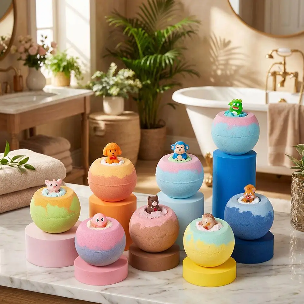100g Children Bath Bomb Toy Handmade Essential Oil Bubble Bath Salt Ball Natural Moisturizing Spa Fizzy Gift for Boys Girls