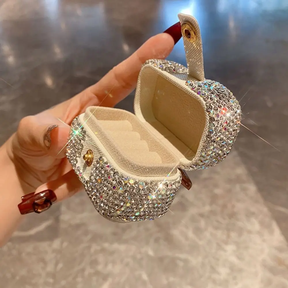 Bling Mini Rhinestone Ring box Creative Silver Rhinestone Jewelry Box Luxury Square Sparkling Jewelry Storage Box