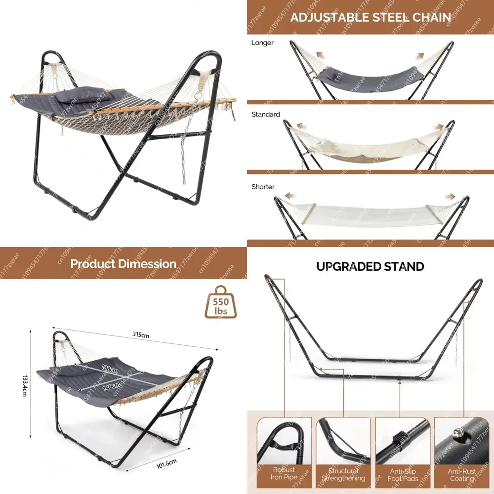 "Hotel-Grade Double Canvas Hammock with Stand for Outdoor Patios & Gardens"